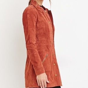 Beautiful Rust colored longline genuine suede coat